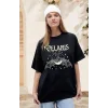 Bisiklet Yaka Baskılı T-shirt - Siyah