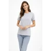 Bisiklet Yaka Tişört  Regular Kalıp Basic Pamuklu  Günlük Kullanım  T-shirt - Gri