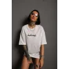 Bisiklet Yakalı Sırt Baskılı Oversize T-Shirt - Beyaz