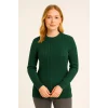 Bisiklet Yuvarlak Yaka Triko Kazak Pamuklu Kalın Fitilli Dokuma, Regular Fit Uzun Kollu Kışlık Model - Haki