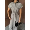 ÇİZGİLİ POLYVİSKON BLUZ - PANTOLON TAKIM - Gri