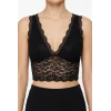 Dantel Bralet Crop Sütyen V Yaka Askılı Şık Esnek Rahat - Siyah