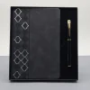 Desenli Siyah Deri Defter Kalem Set