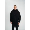 Double Oversize Kapşonlu Nakışlı SweatShirt - Siyah
