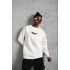 Erkek 3 İplik Gangster Baskılı Sweatshirt - Beyaz