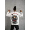 Erkek 3 İplik Gangster Baskılı Sweatshirt - Beyaz