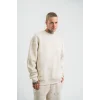 Erkek 3 İplik Pamuklu Yağ Yıkamalı Sweatshirt Double Oversize Bisiklet Yaka Uzun Kol - Krem