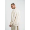 Erkek 3 İplik Pamuklu Yağ Yıkamalı Sweatshirt Double Oversize Bisiklet Yaka Uzun Kol - Krem