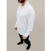 Erkek Aerobin Kumaş Oversize 4 Mevsim Uzun Kollu Rahat Kalıp Gömlek - Beyaz