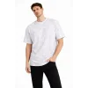 Erkek Asit Yıkama Bisiklet Yaka Kısa Kollu Oversize T-Shirt Tişört - Beyaz