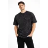 Erkek Asit Yıkama Bisiklet Yaka Kısa Kollu Oversize T-Shirt Tişört - Siyah