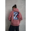 Erkek Astronot Baskılı Kapüşonlu Sweat - Gül Kurusu