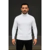 Erkek Balıkcı Yaka Bağazlı Triko Kazak Pamuklu Kalın Fitilli Dokuma, Regular Fit Uzun Kollu Kışlık Model - Beyaz