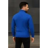 Erkek Balıkcı Yaka Bağazlı Triko Kazak Pamuklu Kalın Fitilli Dokuma, Regular Fit Uzun Kollu Kışlık Model - Saks Mavisi