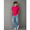 Erkek Basic Pamuklu Tişört Bisiklet Yaka Düz Renk Regular Fit T-Shirt - Fuşya