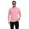 Erkek Basic Tişört Bisiklet Yaka Kısa Kol Günlük Yazlık Slim Fit T-Shirt - Pembe
