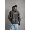 Erkek Baskılı Kapüşonlu Ribanalı Sweat - Gri