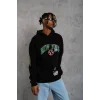 Erkek Baskılı Kapüşonlu Sweatshirt - Siyah