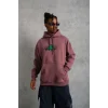 Erkek Baskılı Kapüşonlu Ve Kordon İpli Sweat - Gül Kurusu