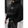 Erkek Baskılı Kapüşonlu Ve Kordon İpli Sweat - Siyah