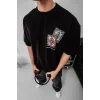 Erkek Baskılı Oversize T-shirt - Siyah