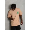 Erkek Baskılı T-Shirt Kısa Kol Bisiklet Yaka Regular Fit Rahat Kalıp Günlük Tişört - Bej