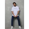 Erkek Baskılı T-Shirt Kısa Kol Bisiklet Yaka Regular Fit Rahat Kalıp Günlük Tişört - Beyaz