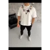 Erkek Baskılı T-Shirt Kısa Kol Bisiklet Yaka Regular Fit Rahat Kalıp Günlük Tişört - Beyaz