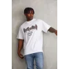 Erkek Baskılı T-Shirt Kısa Kol Bisiklet Yaka Regular Fit Rahat Kalıp Günlük Tişört - Beyaz
