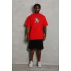 Erkek Baskılı T-Shirt Kısa Kol Bisiklet Yaka Regular Fit Rahat Kalıp Günlük Tişört - Kırmızı