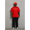 Erkek Baskılı T-Shirt Kısa Kol Bisiklet Yaka Regular Fit Rahat Kalıp Günlük Tişört - Kırmızı