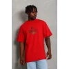 Erkek Baskılı T-Shirt Kısa Kol Bisiklet Yaka Regular Fit Rahat Kalıp Günlük Tişört - Kırmızı