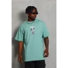 Erkek Baskılı T-Shirt Kısa Kol Bisiklet Yaka Regular Fit Rahat Kalıp Günlük Tişört - Mint Yeşili