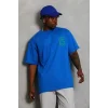 Erkek Baskılı T-Shirt Kısa Kol Bisiklet Yaka Regular Fit Rahat Kalıp Günlük Tişört - Saks Mavisi