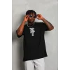 Erkek Baskılı T-Shirt Kısa Kol Bisiklet Yaka Regular Fit Rahat Kalıp Günlük Tişört - Siyah