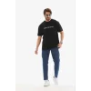 Erkek Baskılı T-Shirt Kısa Kol Bisiklet Yaka Regular Fit Rahat Kalıp Günlük Tişört - Siyah