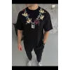 Erkek Baskılı T-Shirt Kısa Kol Bisiklet Yaka Regular Fit Rahat Kalıp Günlük Tişört - Siyah