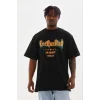 Erkek Baskılı T-Shirt Kısa Kol Bisiklet Yaka Regular Fit Rahat Kalıp Günlük Tişört - Siyah