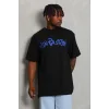 Erkek Baskılı T-Shirt Kısa Kol Bisiklet Yaka Regular Fit Rahat Kalıp Günlük Tişört - Siyah