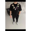 Erkek Baskılı T-Shirt Kısa Kol Bisiklet Yaka Regular Fit Rahat Kalıp Günlük Tişört - Siyah