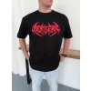 Erkek Baskılı T-Shirt Yazlık Kısa Kol Bisiklet Yaka Rahat Kalıp Tişört - Siyah
