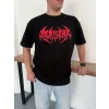 Erkek Baskılı T-Shirt Yazlık Kısa Kol Bisiklet Yaka Rahat Kalıp Tişört - Siyah