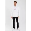 Erkek Baskılı Üç İplik Kapüşonlu Oversize Sweatshirt - Beyaz