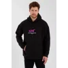 Erkek Baskılı Üç İplik Kapüşonlu Oversize Sweatshirt - Siyah