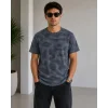 Erkek Batik Desenli Tişört Bisiklet Yaka Kısa Kol Regular Fit T-shirt - Füme
