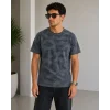 Erkek Batik Desenli Tişört Bisiklet Yaka Kısa Kol Regular Fit T-shirt - Füme
