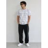 Erkek Batik Desenli Tişört Bisiklet Yaka Kısa Kol Regular Fit T-shirt - Gri