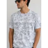 Erkek Batik Desenli Tişört Bisiklet Yaka Kısa Kol Regular Fit T-shirt - Gri
