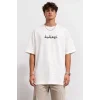 Erkek Bisiklet Yaka Baskılı Kısa Kollu Tişört Streetwear Günlük Basic Pamuklu T-shirt - Beyaz