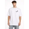 Erkek Bisiklet Yaka Baskılı Kısa Kollu Tişört Streetwear Günlük Basic Pamuklu T-shirt - Beyaz